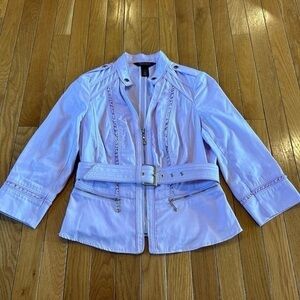 White House Black Market Elle Twill Belted Zip Up Jacket Cropped Lilac Size 4